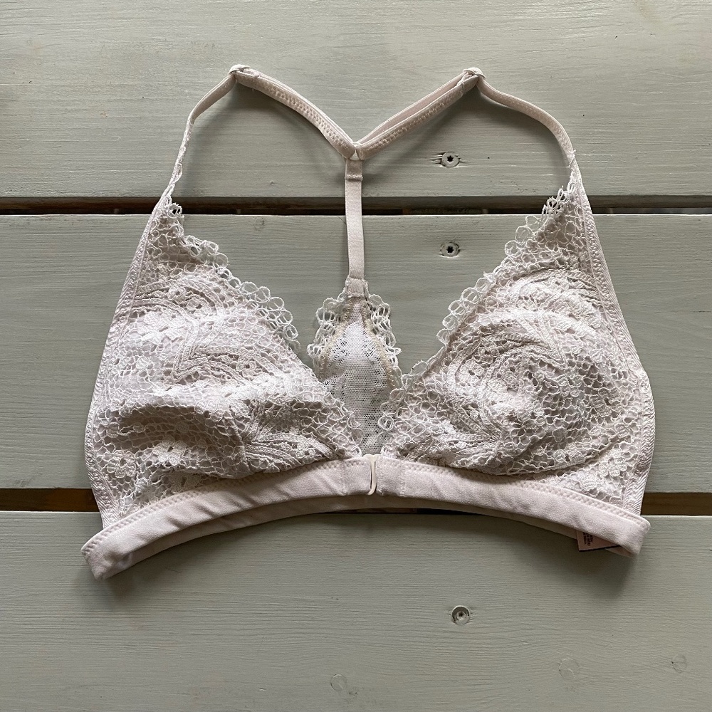 PINK Crochet Lace Bralette in White/Ivory
